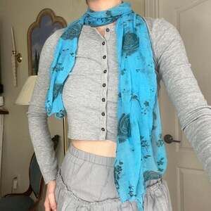 Blue and Black Floral Rose Scarf — Lightweight Gauzy Neck Accessory